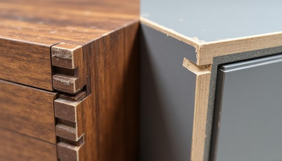 Dettaglio di un incastro a coda di rondine artigianale vs giunto industriale
