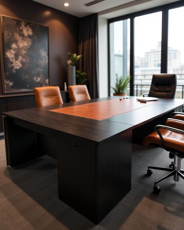 Scrivania dirigenziale in ebano e pelle